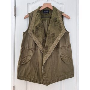 Blu Pepper Women's Green Vest Open Front Crochet Collar Size S